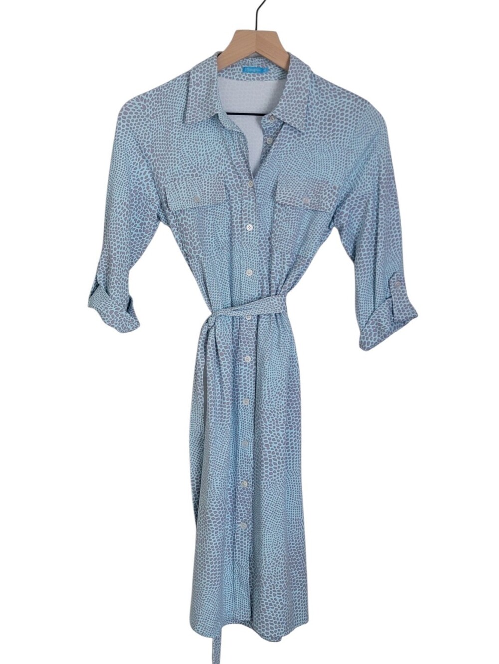 J. McLaughlin Button Up Catalina Cloth Light Blue and Gray Belted‎ Dress XS